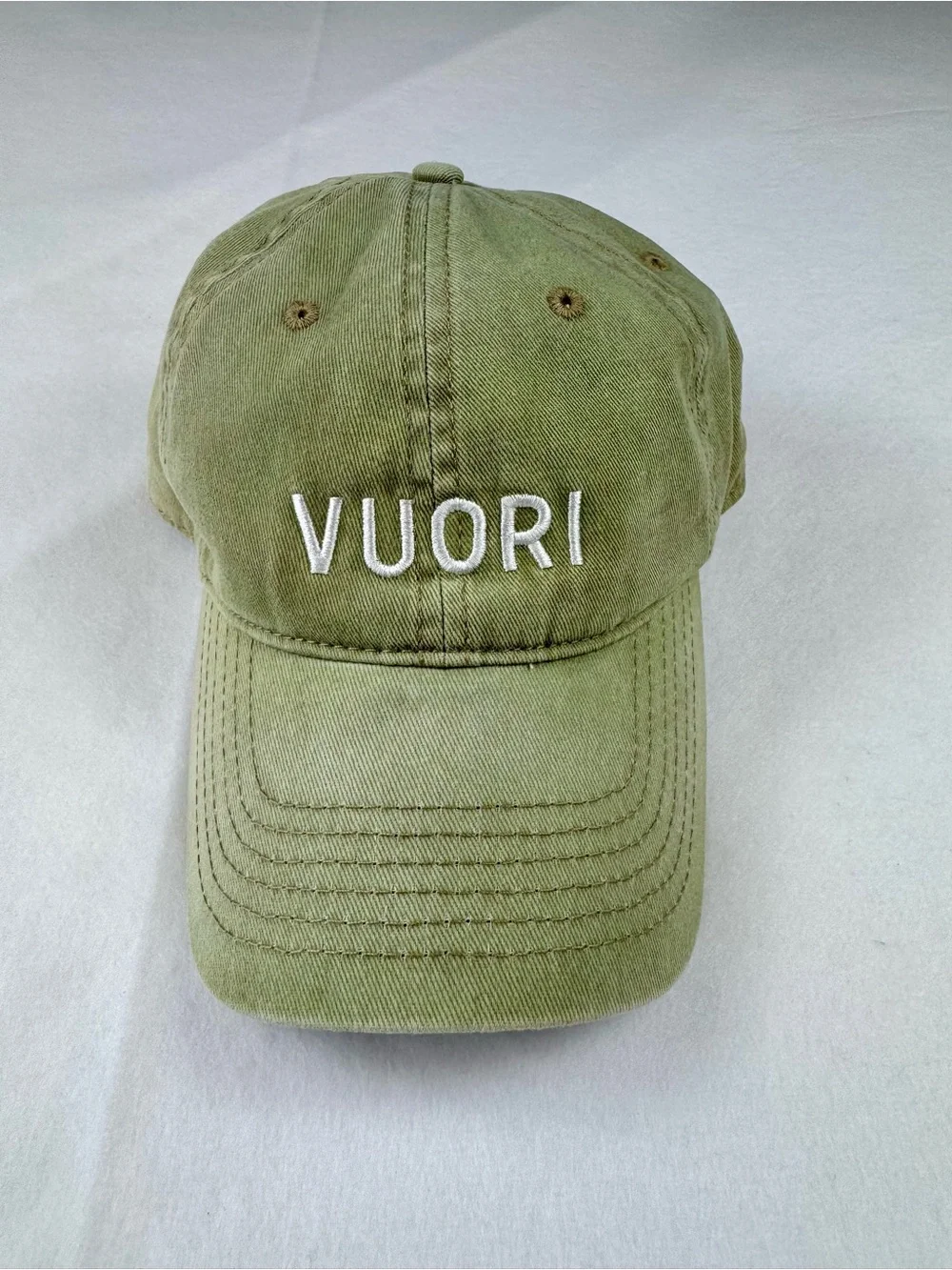 Vuori Logo Dad Hat Olive Green Baseball Cap Embroidered Cotton Adjustable OS